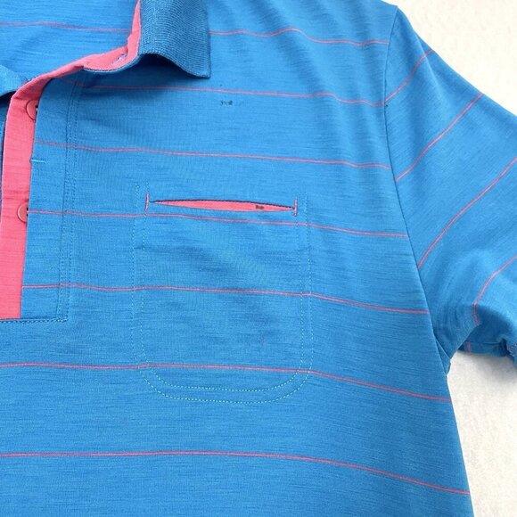 Icebreaker Merino Wool Blend Polo Stripe Short Sleeve Shirt Pink Blue size Small - Picture 3 of 10